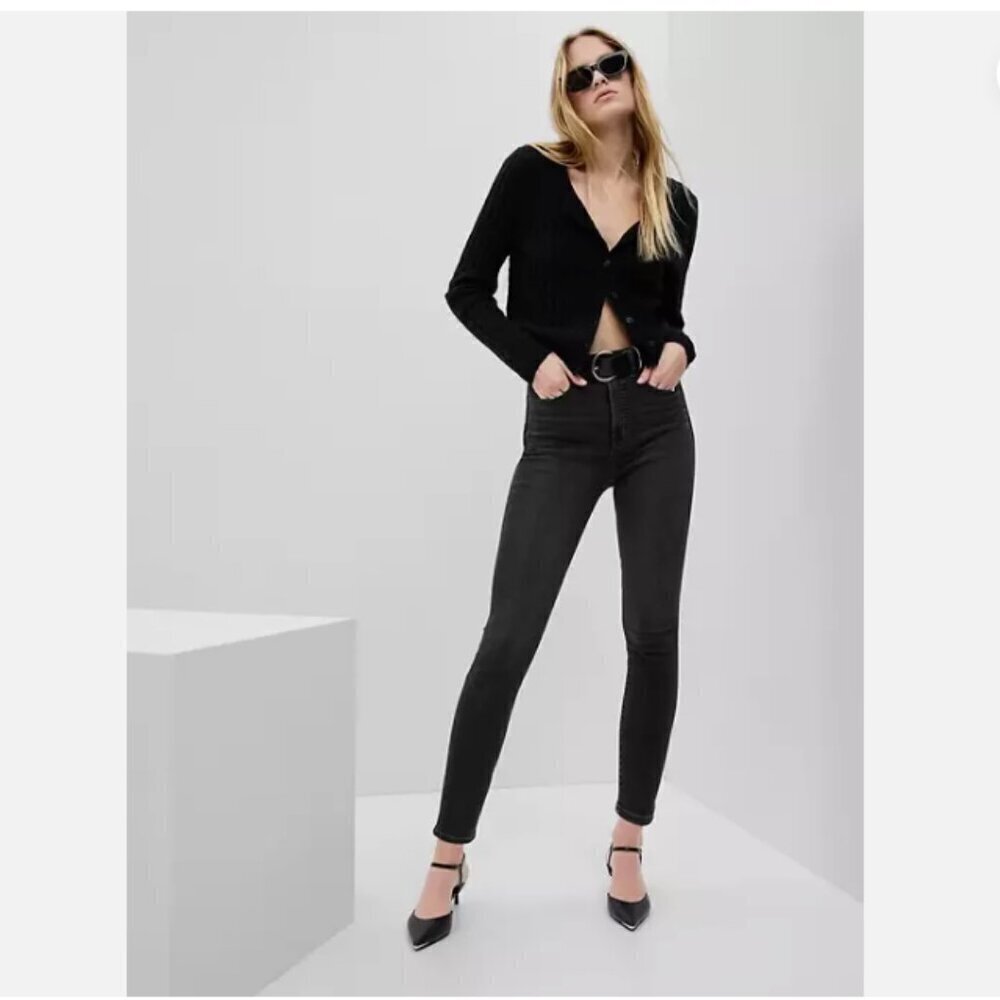 GAP Sky High Rise True Skinny Jeans Washed Black 4L Size 27/4 LONG #703503 RT$80